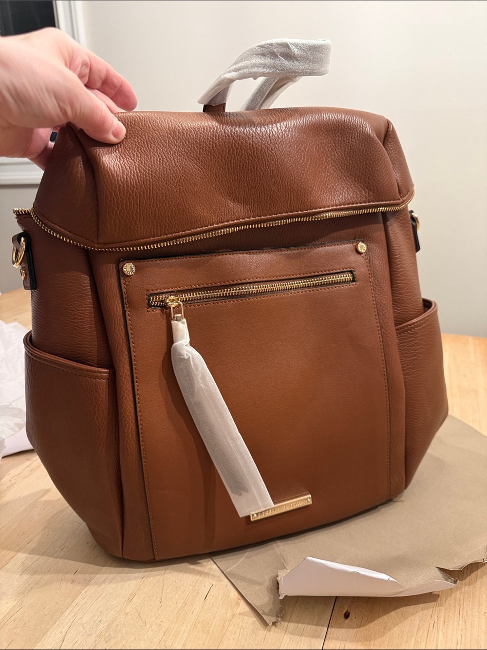 Poppy & Peonies Cognac Brown Convertible Backpack Tote